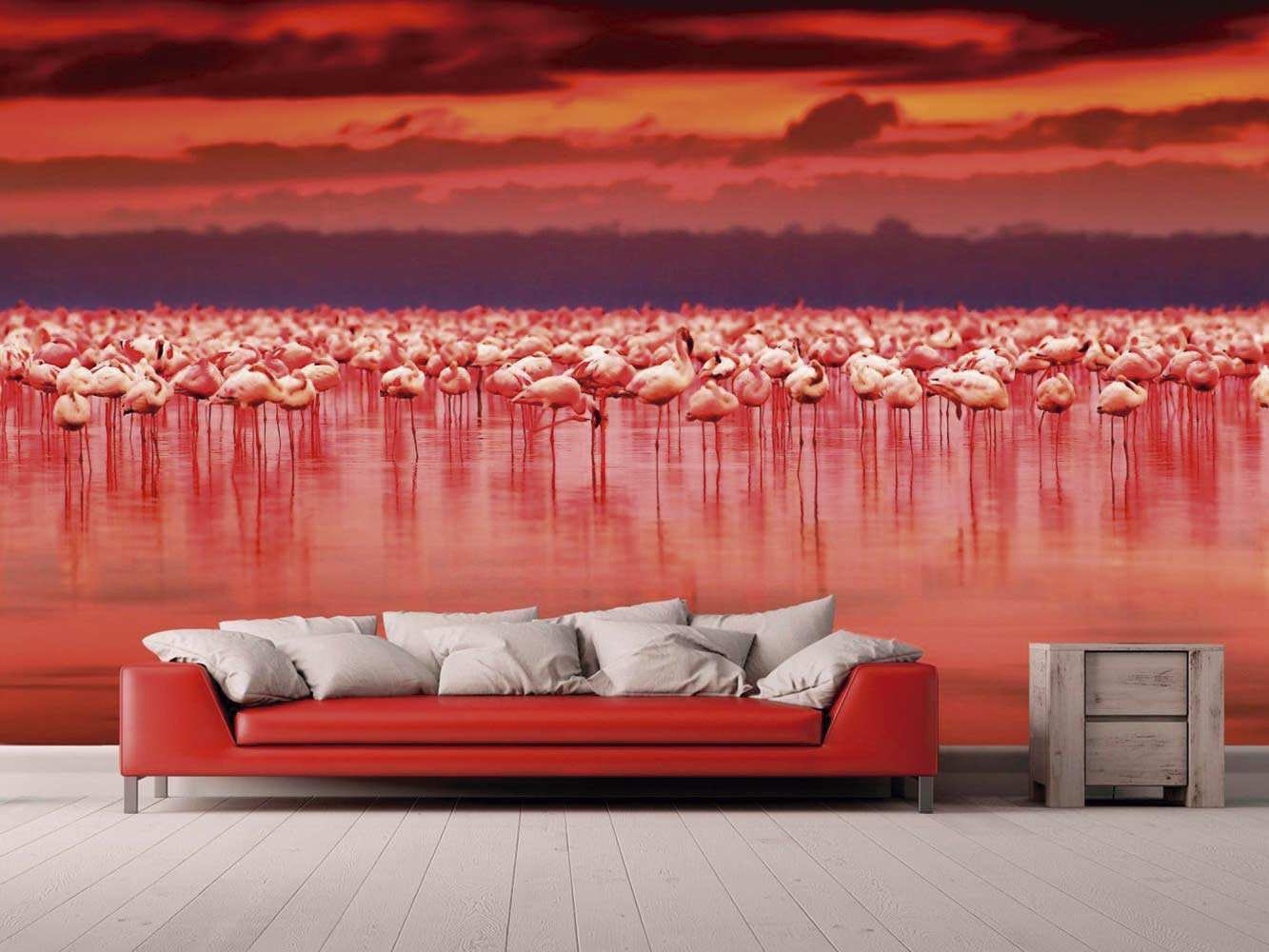 Papel pintado de flamencos rojos para decoración del hogar