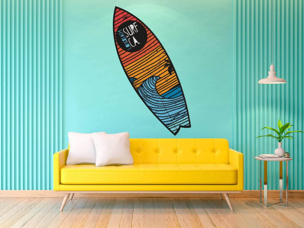 Decoración mural tabla de surf retro 4 piezas, pastel, 60 x 20 x 2