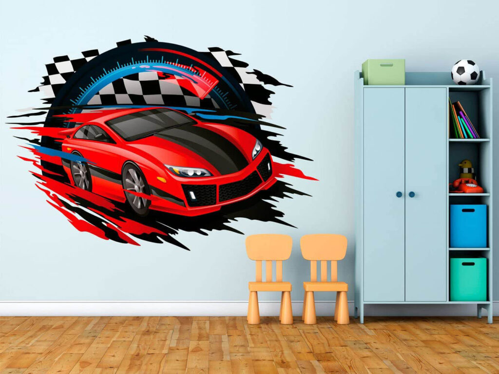 Adhesivo mural de vinilo personalizado para pared de automóvil deportivo de  carreras, guardería y habitación de bebé, vinilo LD28 (20 pulgadas de
